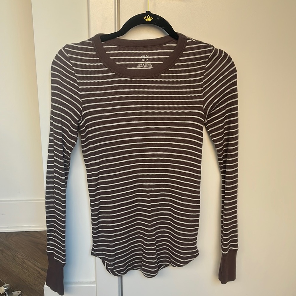 Long Sleeve Striped Waffle Tee